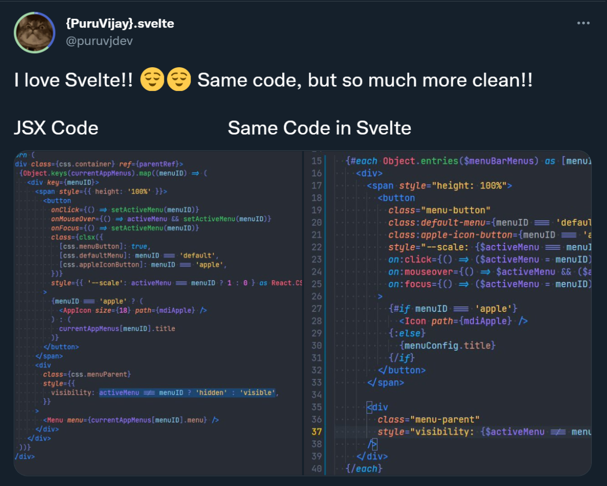 Svelte is simpler tweet